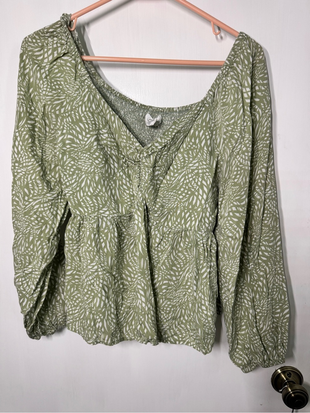 Japna Olive Green & White Printed Peasant Tunic
